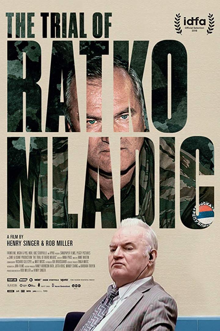 Das Filmplakat für „The Trial of Ratko Mladic“ zeigt Ratko Mladic vor einem Schriftzug mit seinem Namen.