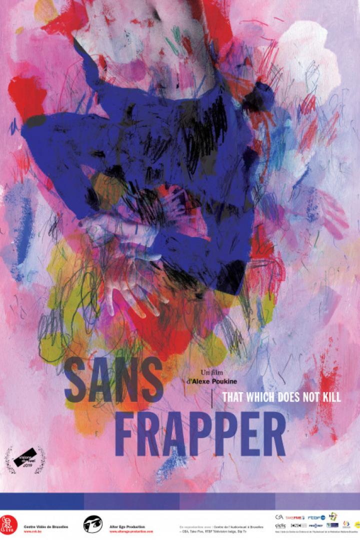Das Filmplakat für „Sans Frapper“ zeigt eine abstrakte, farbenfrohe Darstellung einer Person.