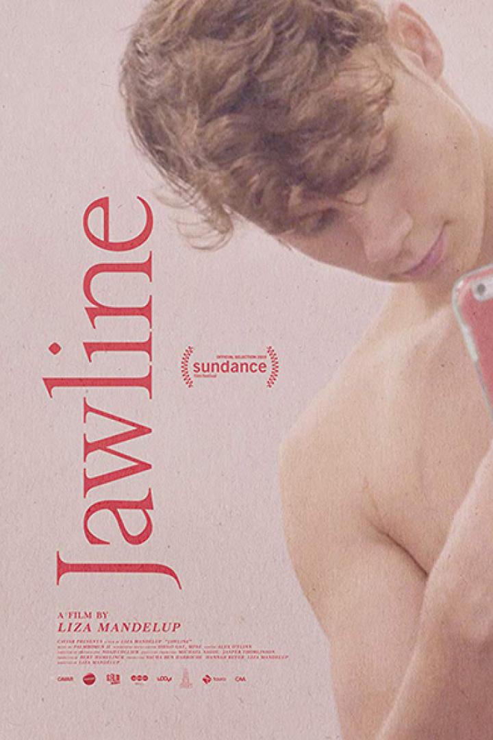 Das Filmplakat für „Jawline“ zeigt einen jungen Mann, der ein Selfie macht.