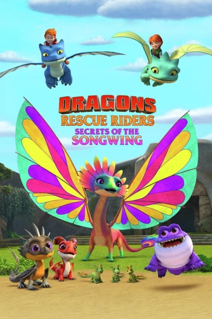 Das Filmplakat für „Dragons Rescue Riders: Secrets of the Songwing“ zeigt verschiedene Drachen.