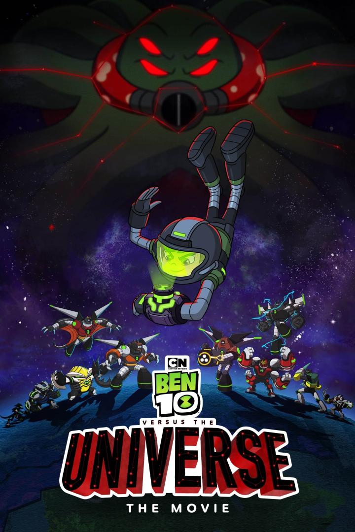 Das Filmplakat zu „Ben 10 gegen das Universum: Der Film“ zeigt Ben im Weltraum mit Aliens und einem riesigen Monster.