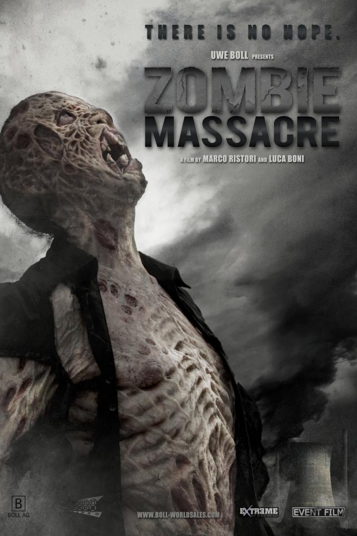 Ein Zombie schreit auf dem Filmplakat für „Zombie Massacre“.