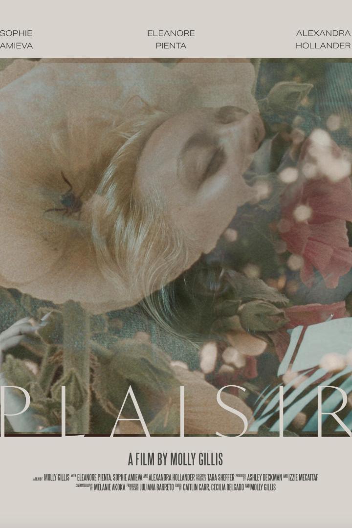 Das Filmplakat für „Plaisir“ zeigt überlagerte Porträts von Sophie Amieva, Eleanore Pienta und Alexandra Hollander.