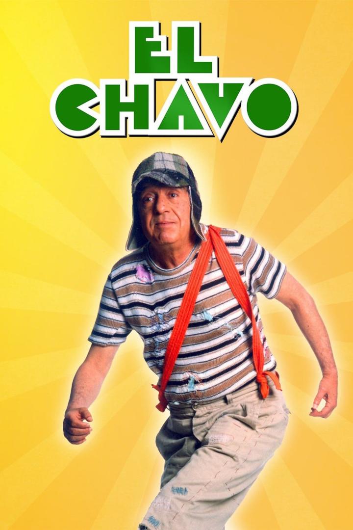 Ein Porträt von El Chavo vor einem gelben Hintergrund mit dem Titel der Sendung.