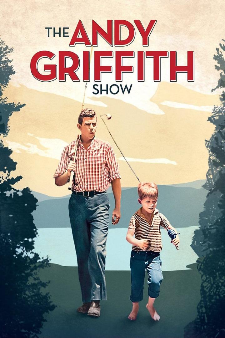 Ein Mann und ein Junge mit Angelruten, vermutlich aus der „The Andy Griffith Show“.