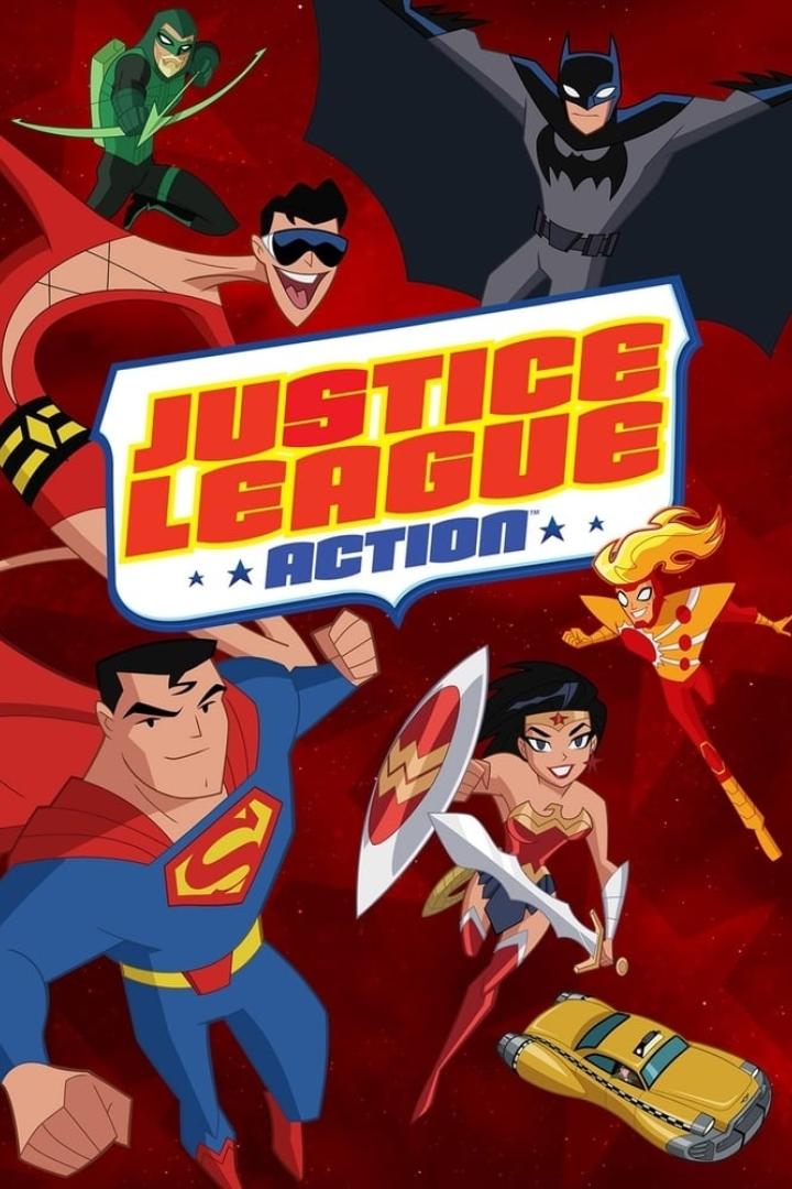 Das Cover der Zeichentrickserie „Justice League Action“ mit den Superhelden der Justice League.