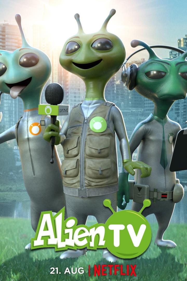 Drei animierte Aliens als Reporterteam für „Alien TV“.