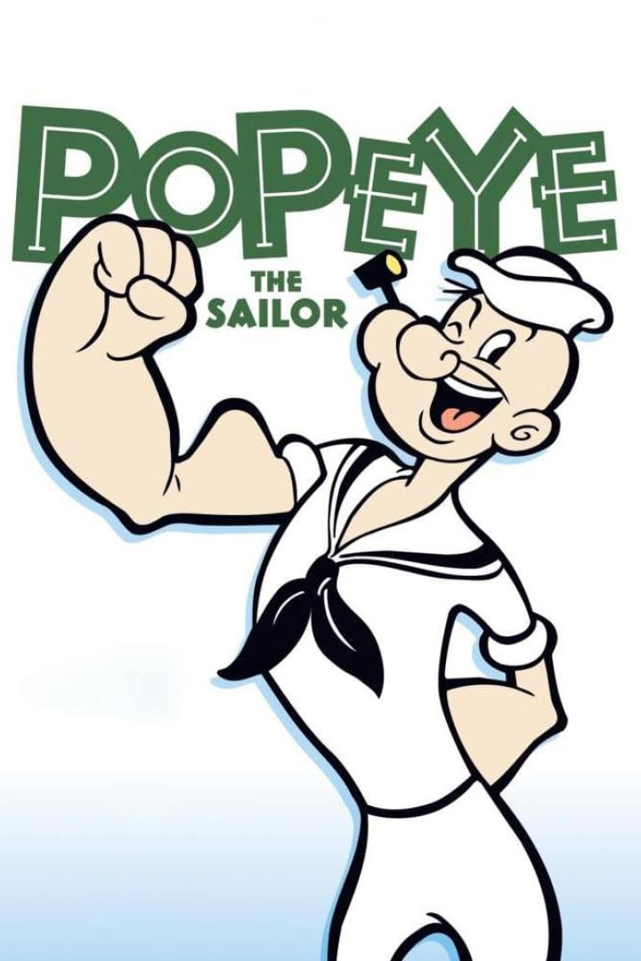 Die Zeichentrickfigur Popeye der Seemann zeigt seinen Bizeps.