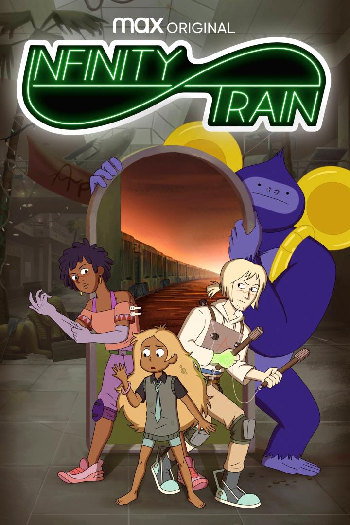 Das animierte Poster für „Infinity Train“ zeigt Charaktere vor einem endlosen Zug.