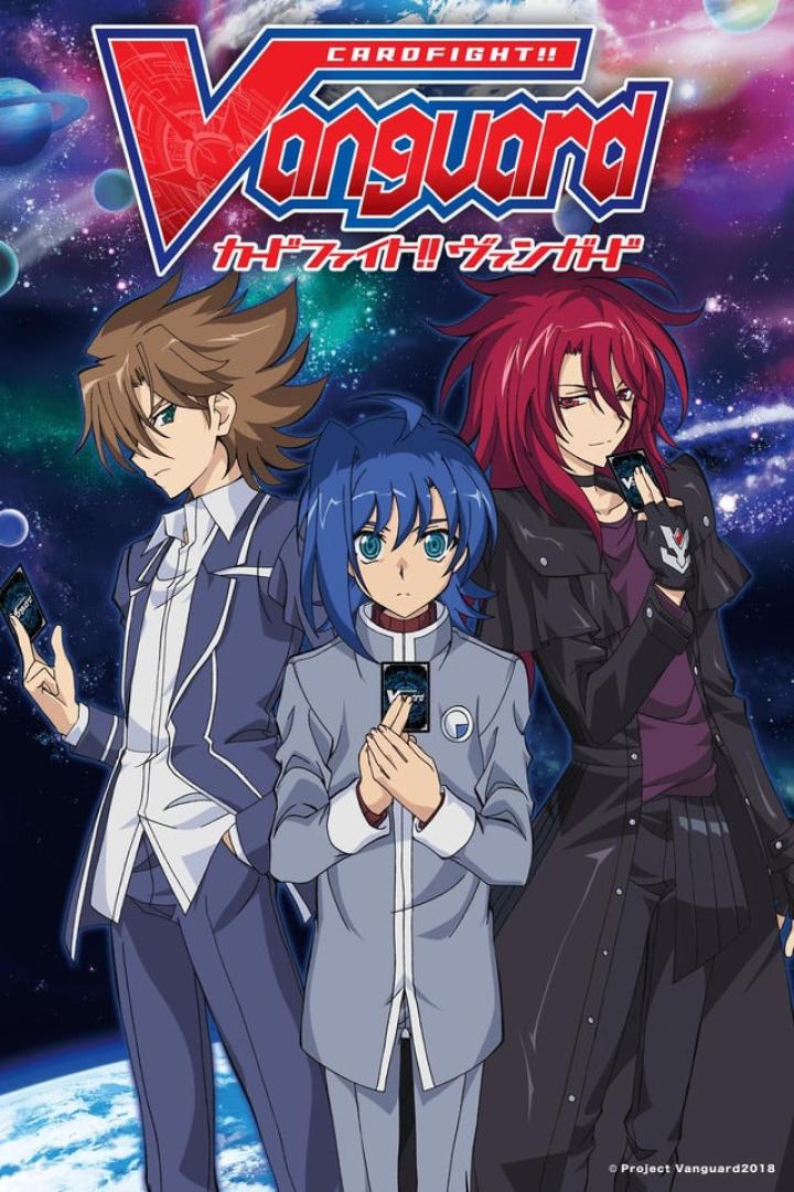 Das Cover von „Cardfight!! Vanguard“ zeigt drei Charaktere vor einem Weltraumhintergrund.