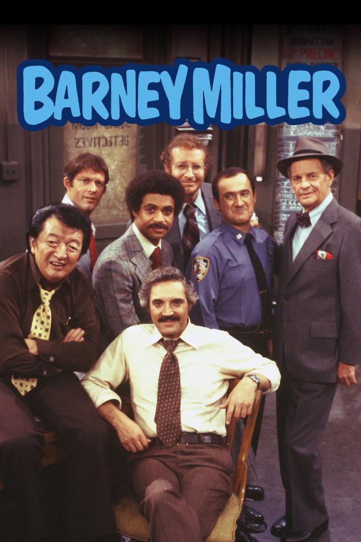 Das Ensemble der Fernsehserie „Barney Miller“ vor dem 12. Polizeirevier in Manhattan.