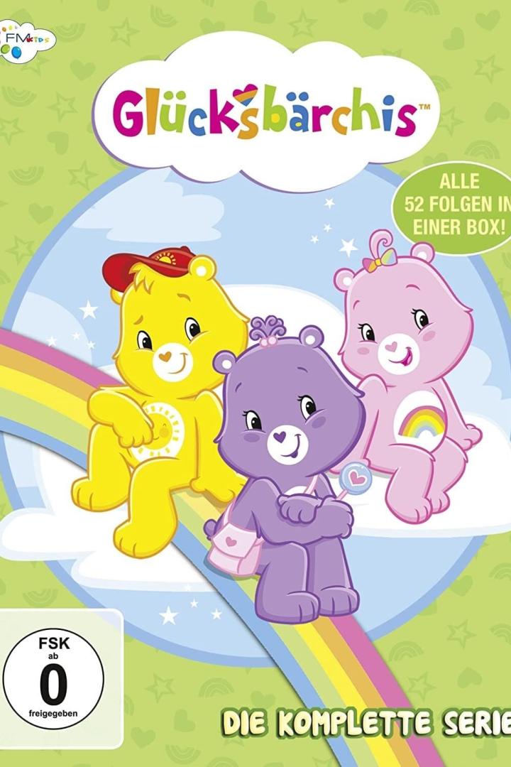 Cover der DVD-Box „Glücksbärchis – Die komplette Serie“ mit drei Bären und dem Hinweis „Alle 52 Folgen in einer Box!“.