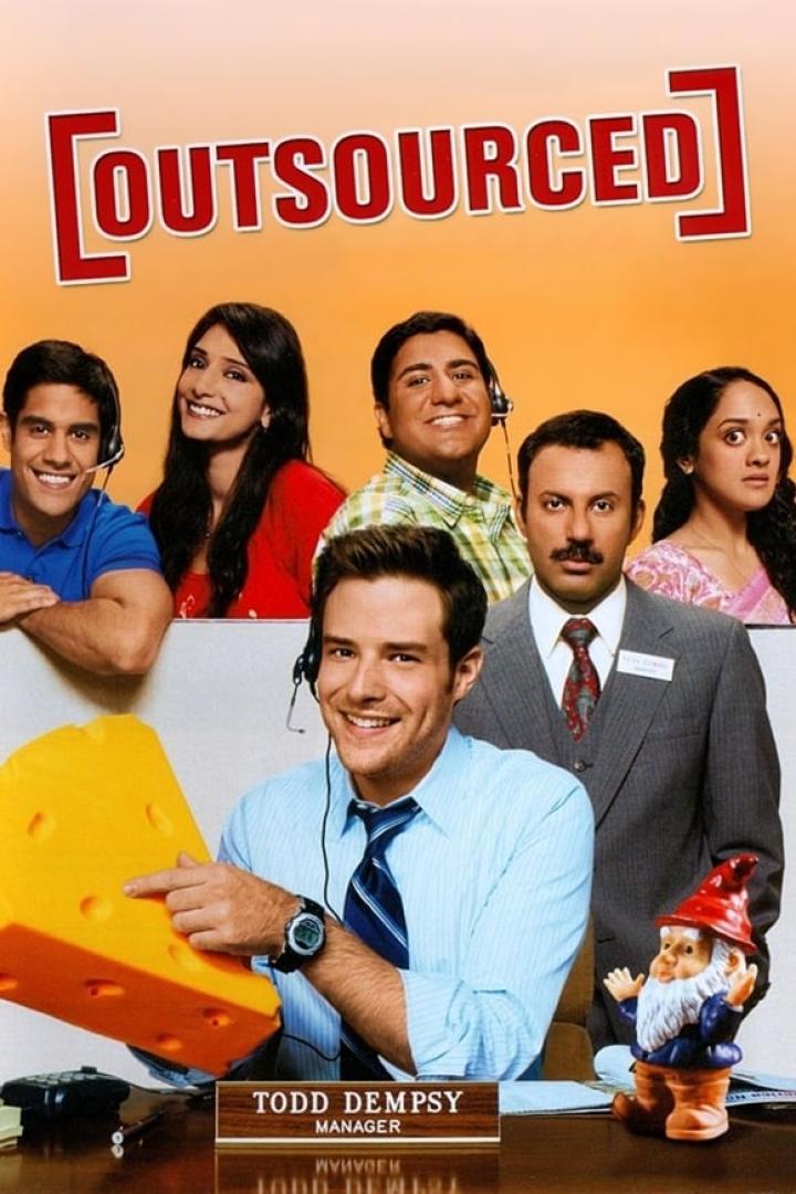 Das Filmplakat für „Outsourced“ zeigt Todd Dempsy mit seinem Team in Indien.
