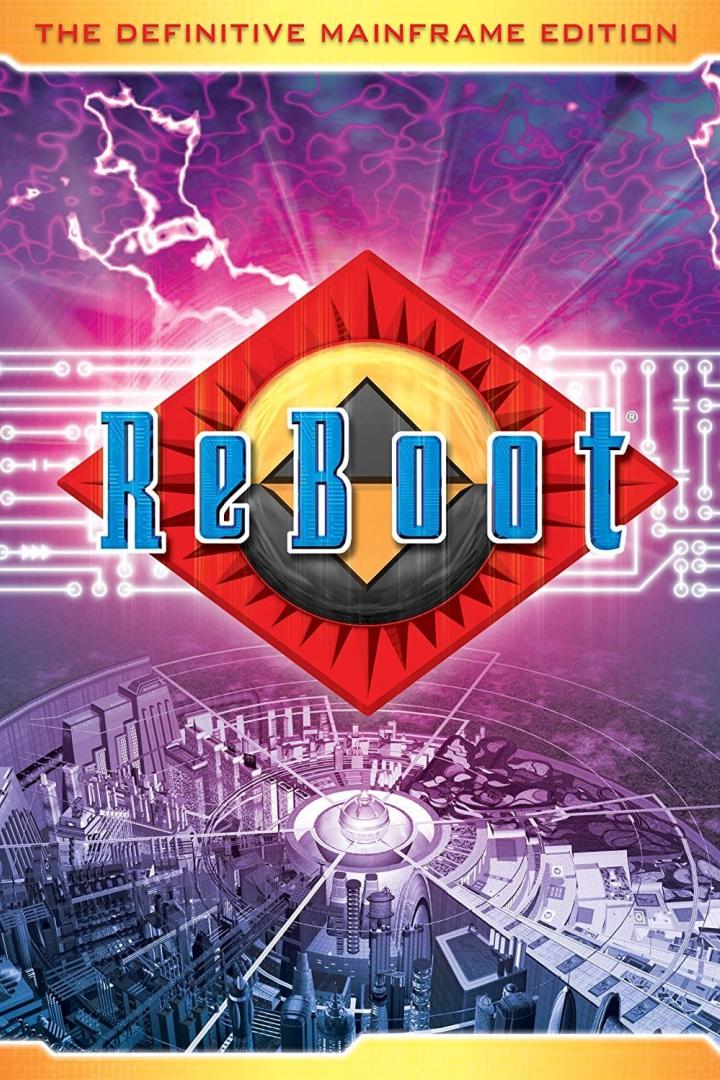 Das Cover der „Definitive Mainframe Edition“ von „ReBoot“ zeigt eine stilisierte Stadt im Computerinneren.