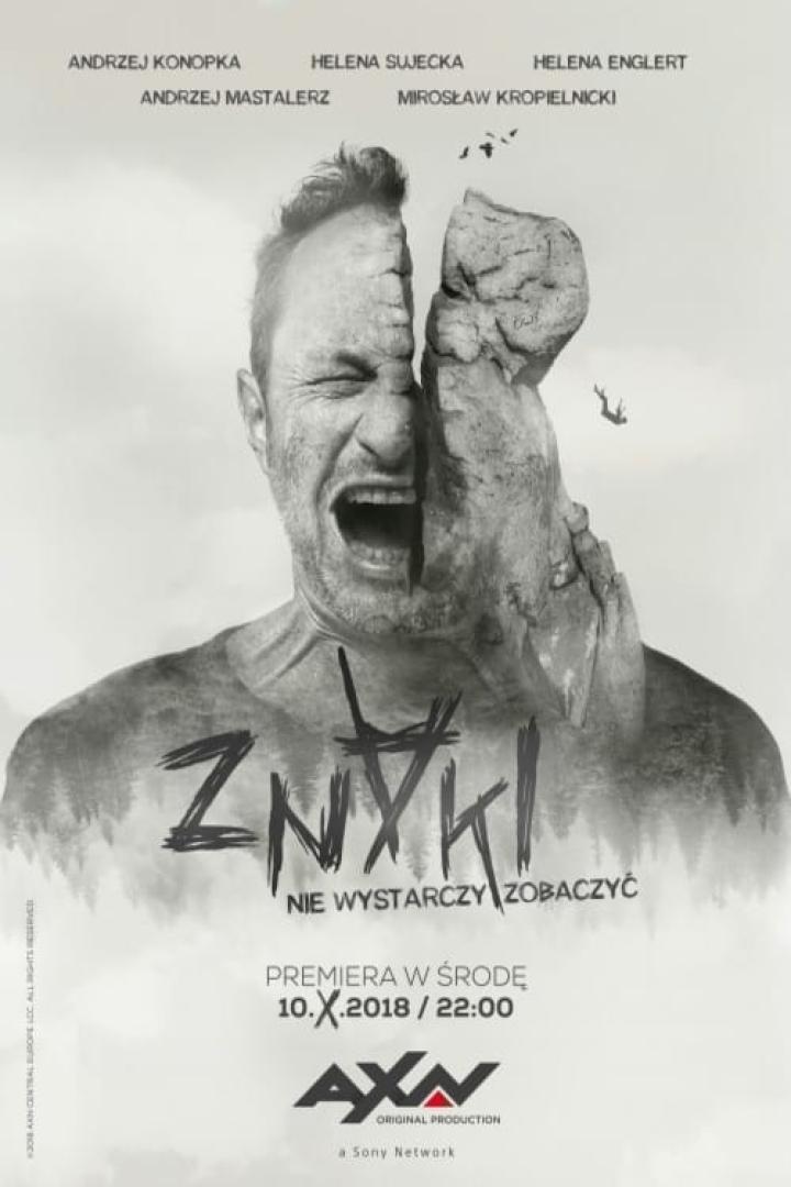 Das Filmplakat für „Znaki“ zeigt ein Gesicht, das zur Hälfte aus Fels besteht.