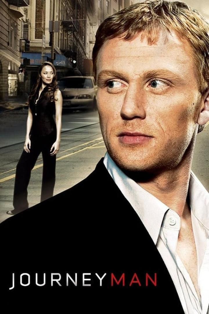 Ein Mann und eine Frau auf dem Filmplakat für die Fernsehserie „Journeyman“.