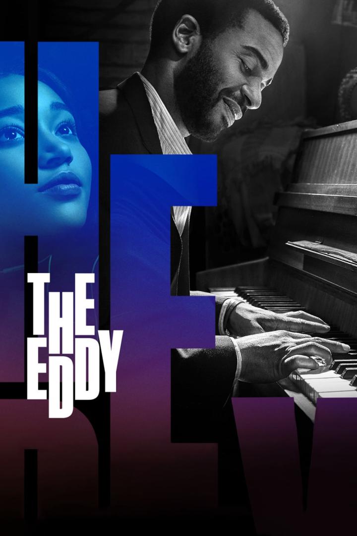 Ein Mann spielt Klavier, im Hintergrund das Gesicht einer jungen Frau und der Titel „The Eddy“.