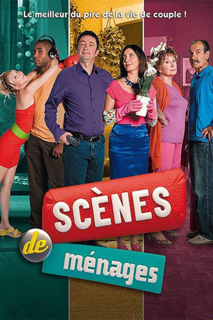 Das Ensemble der französischen Fernsehserie „Scènes de ménages“ posiert für ein Werbeplakat.