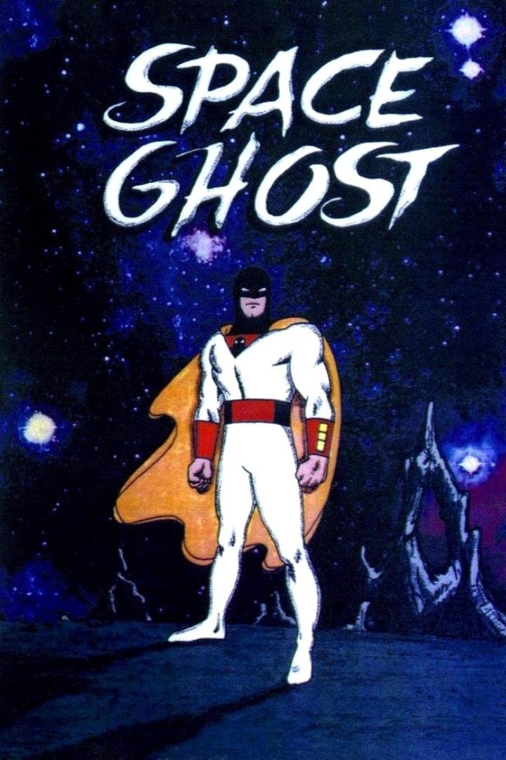 Ein Cartoon von Space Ghost vor einem sternenübersäten Himmel.