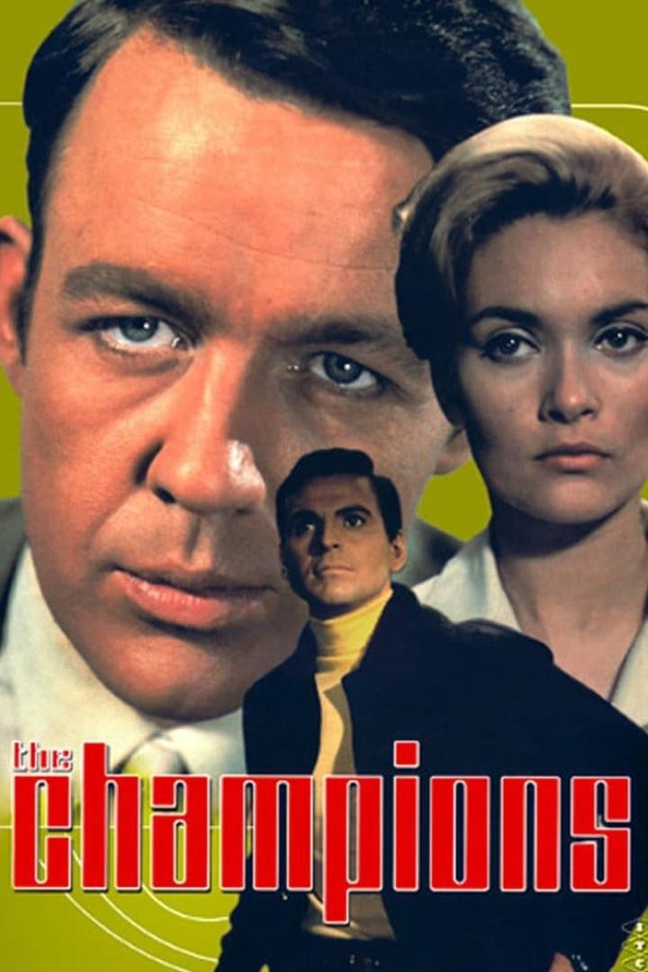 Das Filmplakat für „The Champions“ zeigt drei Agenten vor einem grünen Hintergrund.
