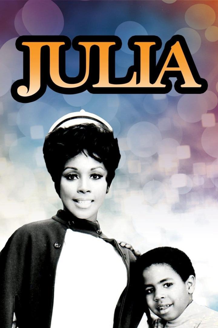 Poster für die Fernsehserie „Julia“ mit Diahann Carroll als Krankenschwester und einem Jungen.