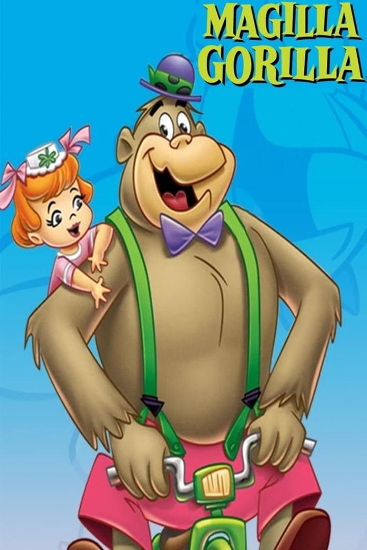 Magilla Gorilla fährt mit einem kleinen Mädchen auf dem Rücken ein Dreirad.