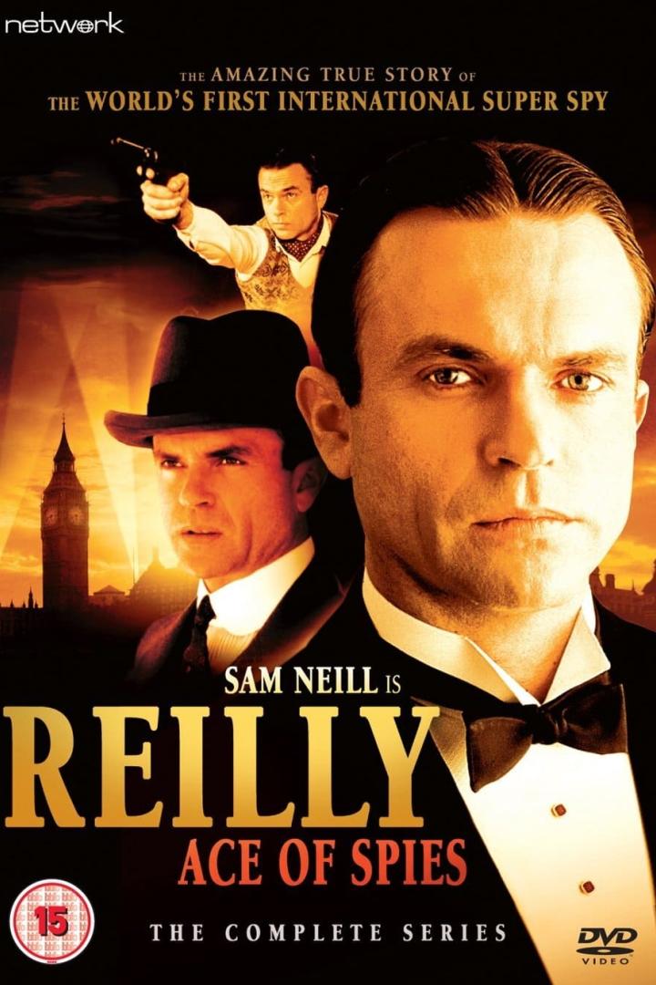 Das DVD-Cover von „Reilly: Ace of Spies“ mit Sam Neill als internationaler Superspion.