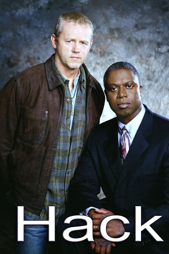Werbeplakat für die Fernsehserie „Hack“ mit David Morse und Andre Braugher.