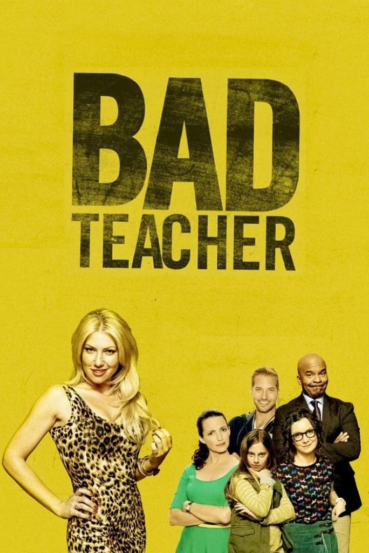 Das Filmplakat für „Bad Teacher“ zeigt Cameron Diaz und andere Darsteller vor gelbem Hintergrund.