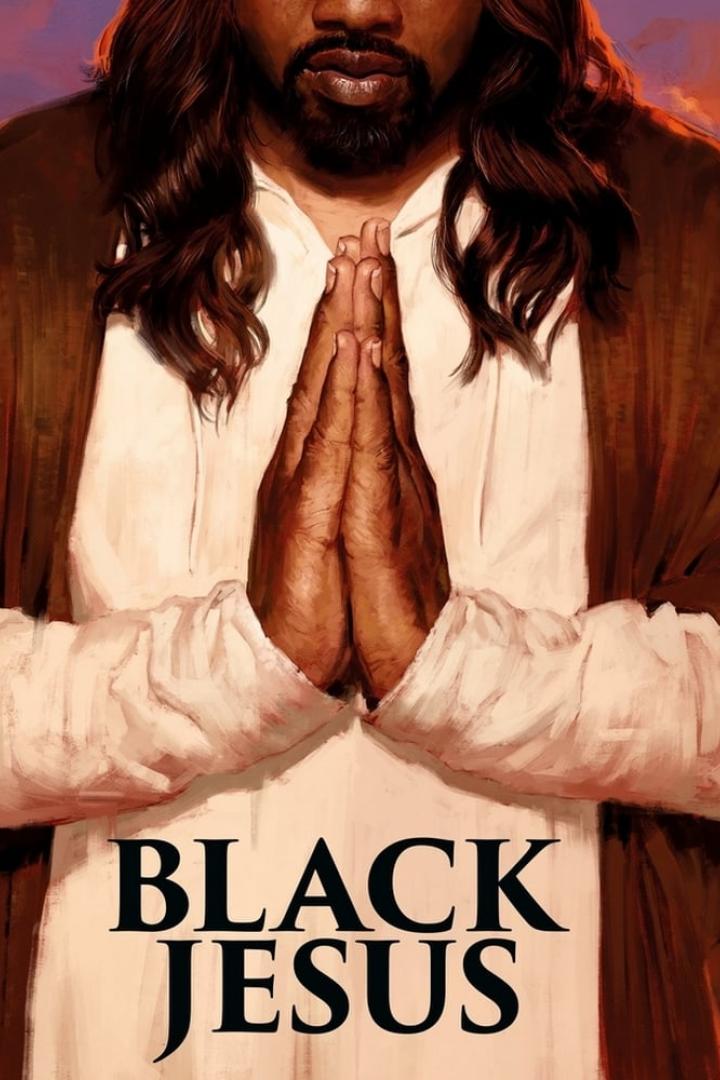 Gemälde von „Black Jesus“ mit gefalteten Händen.