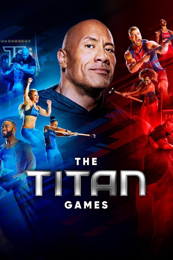 Das Poster für „The Titan Games“ zeigt Dwayne „The Rock“ Johnson und Athleten im Wettkampf.