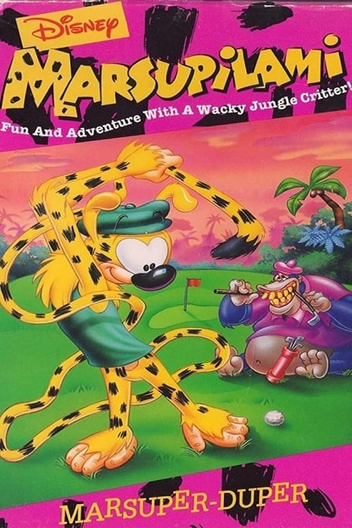 Marsupilami spielt Golf, während ein anderer Charakter eine Zigarre raucht.