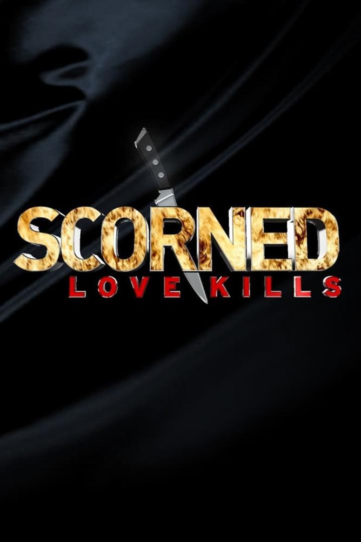 Das Logo der Sendung „Scorned: Love Kills“ mit einem Messer, das in den Buchstaben steckt.