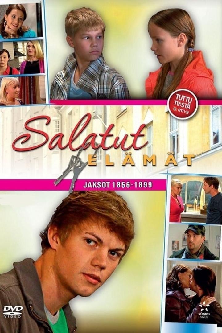 Das DVD-Cover der finnischen Fernsehserie „Salatut elämät“ mit verschiedenen Darstellern.