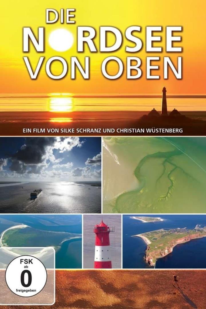 Das Cover des Films „Die Nordsee von Oben“ zeigt verschiedene Luftaufnahmen der Nordseeküste.