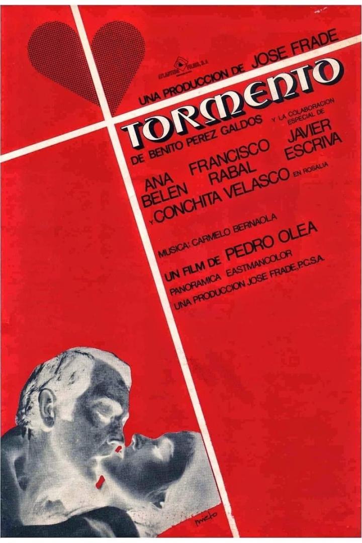 Das Filmplakat für „Tormento“ zeigt ein Paar kurz vor einem Kuss.