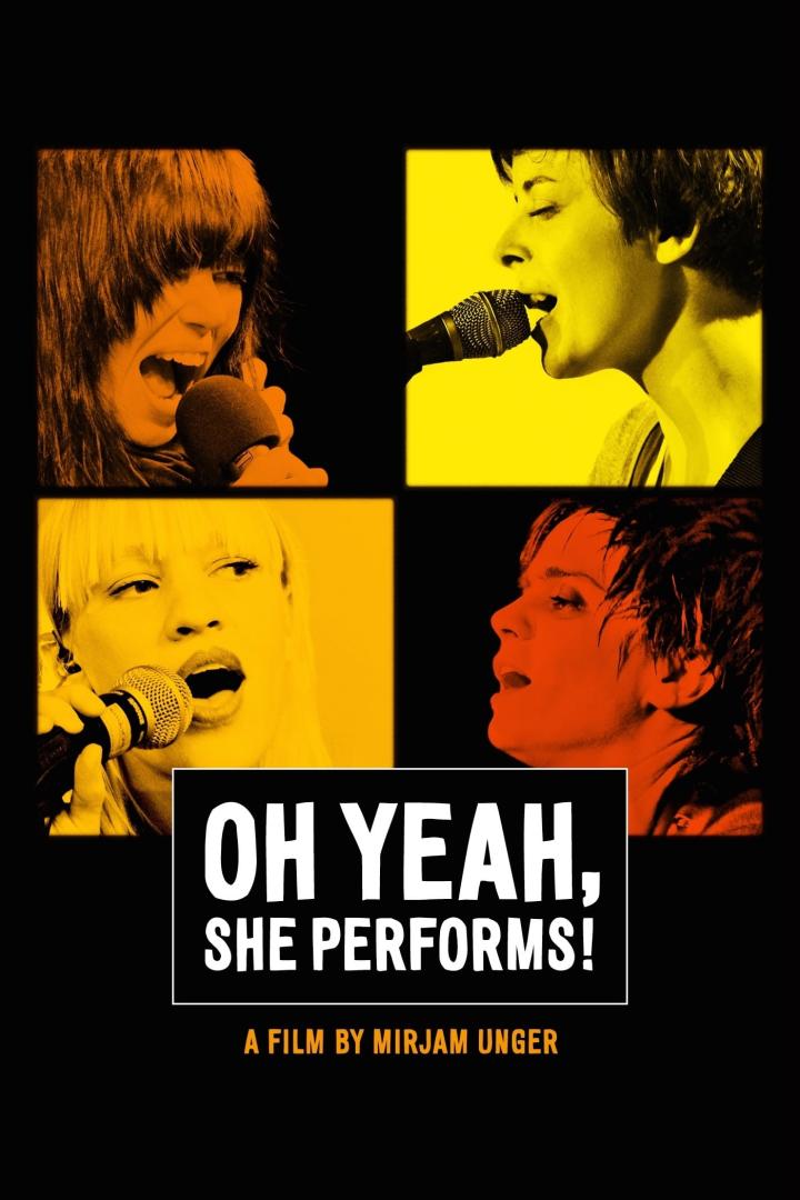 Das Filmplakat für „Oh Yeah, She Performs!“ zeigt vier Sängerinnen in farbigen Feldern.