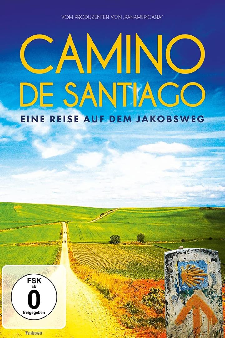 Das Cover des Films „Camino de Santiago: Eine Reise auf dem Jakobsweg“ zeigt eine grüne Landschaft.