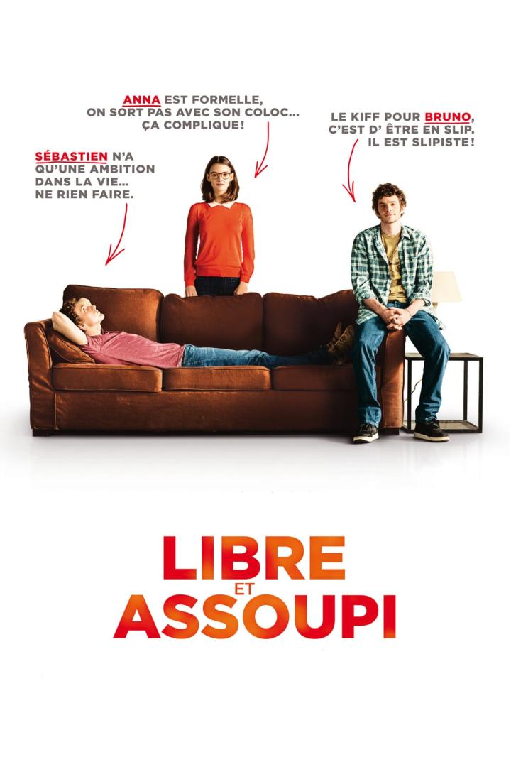 Das Filmplakat für „Libre et Assoupi“ zeigt drei junge Menschen und Textfragmente.