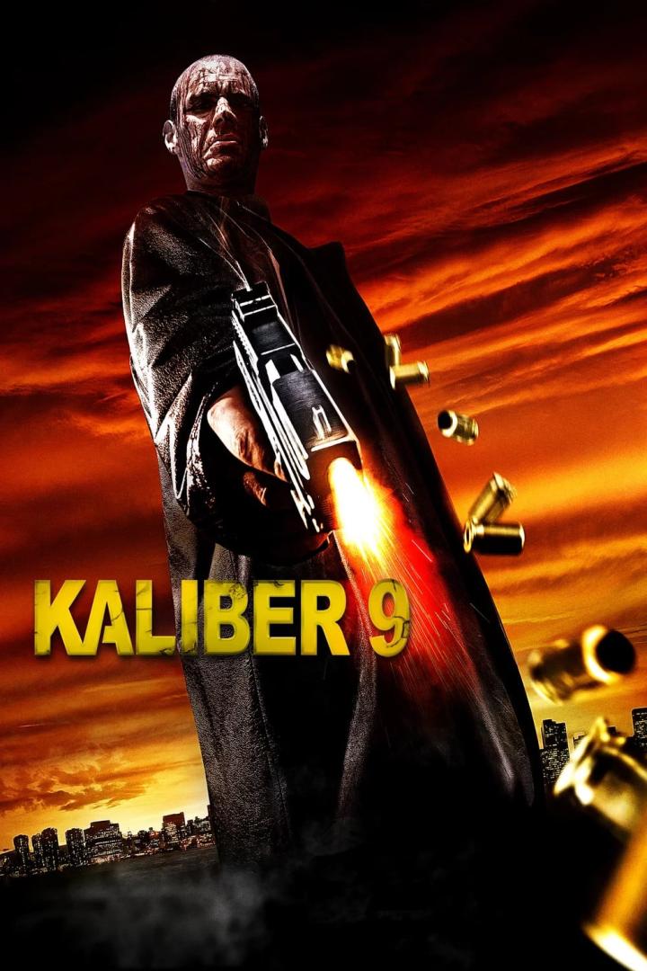Ein Mann mit einer Waffe auf dem Filmplakat von „Kaliber 9“.