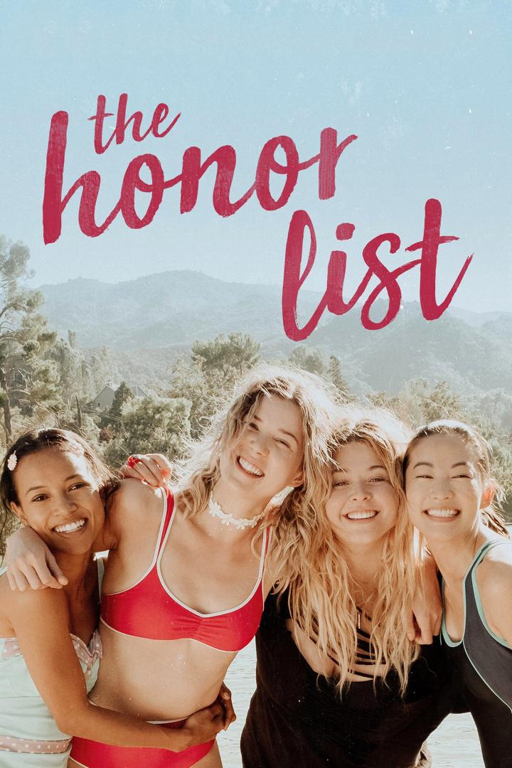 Das Filmplakat für „The Honor List“ zeigt vier junge Frauen, die sich umarmen und lächeln.