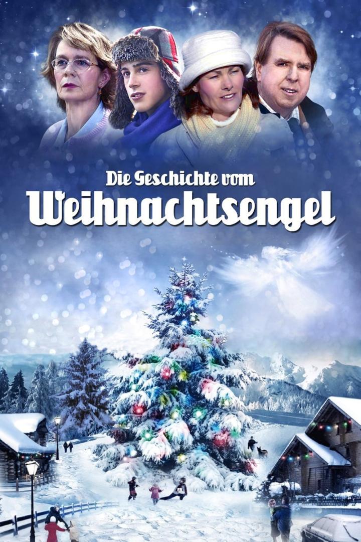 Das Filmplakat für „Die Geschichte vom Weihnachtsengel“ zeigt eine verschneite Winterlandschaft.