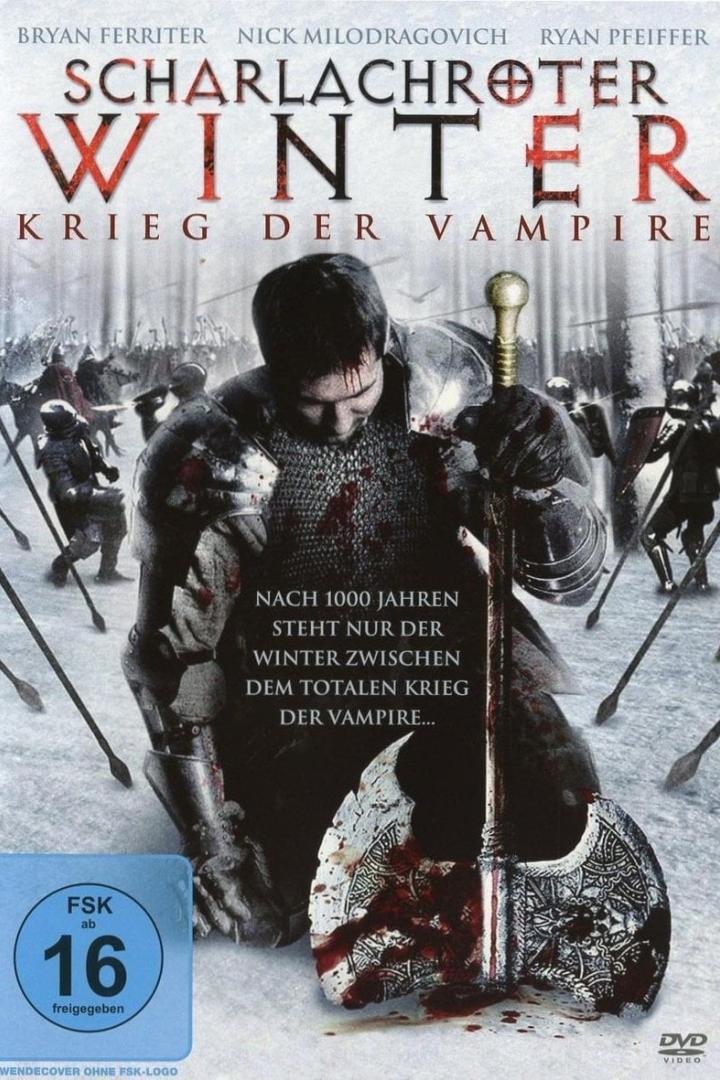 Das Cover des Films „Scharlachroter Winter: Krieg der Vampire“ zeigt einen Ritter mit einer Axt.