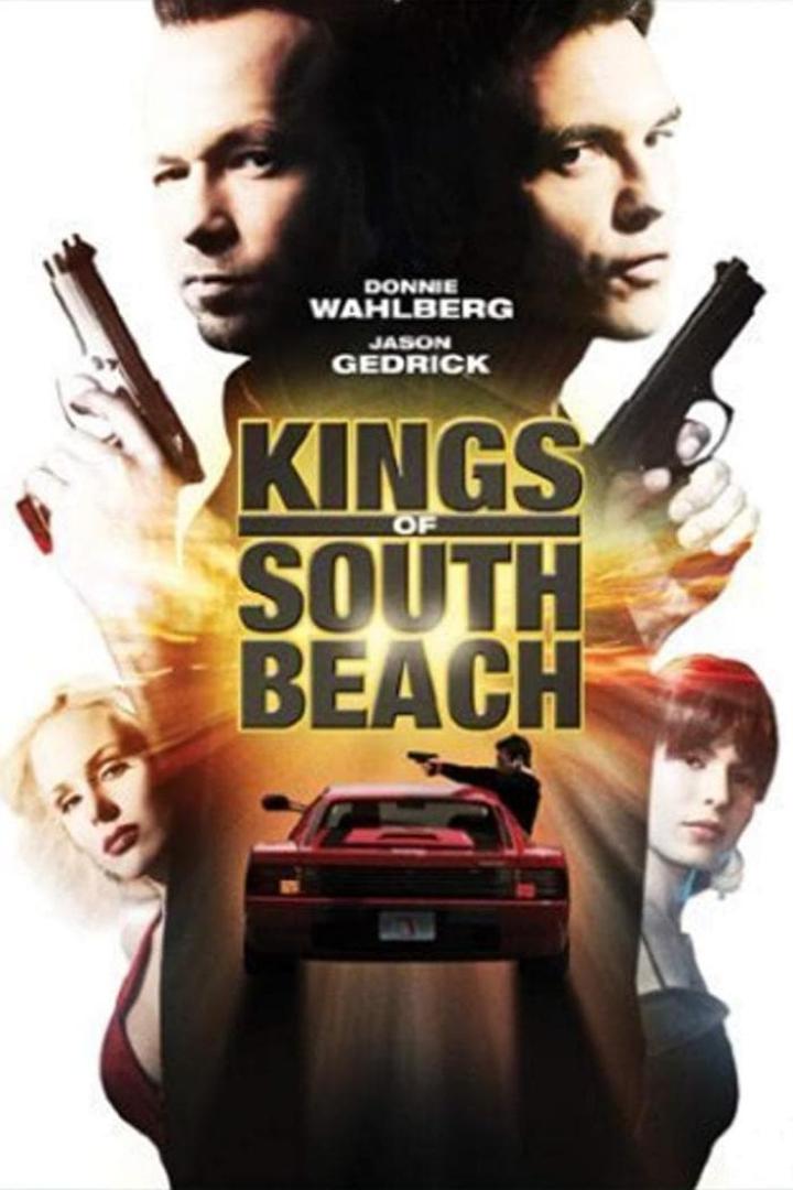 Das Filmplakat für „Kings of South Beach“ mit Donnie Wahlberg und Jason Gedrick, die Waffen halten.