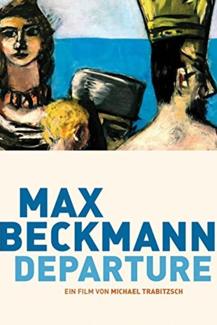 Das Filmplakat für „Max Beckmann Departure“ zeigt stilisierte Figuren in einem expressionistischen Stil.