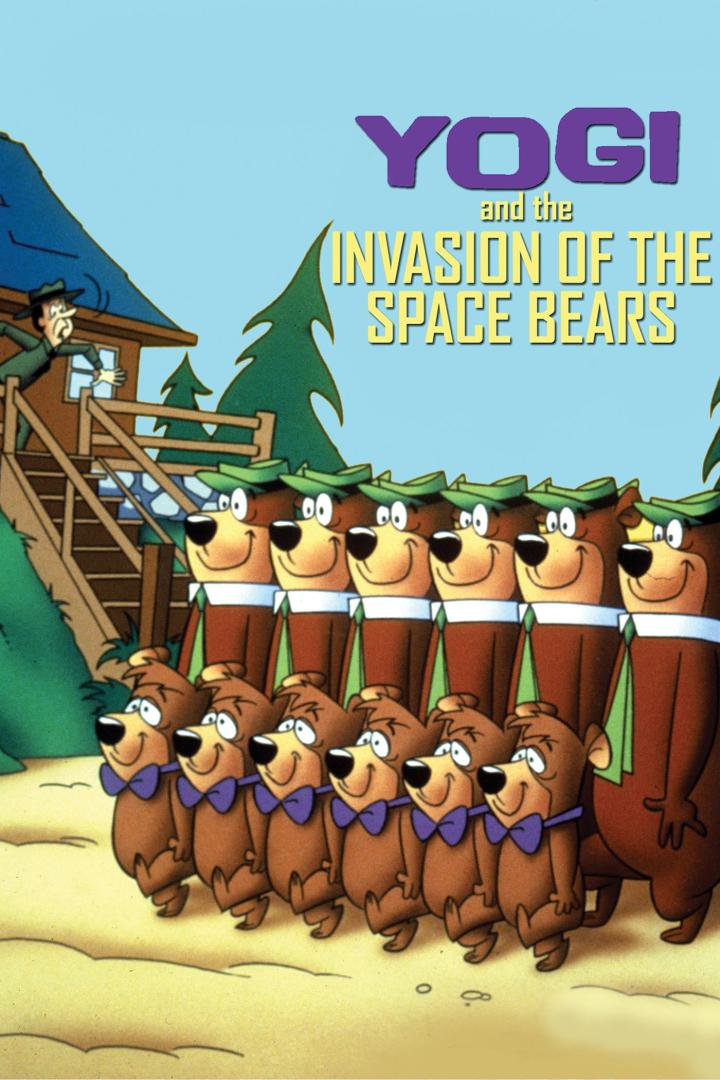 Das Filmplakat für „Yogi and the Invasion of the Space Bears“ zeigt eine Reihe von Bären und einen Park Ranger.