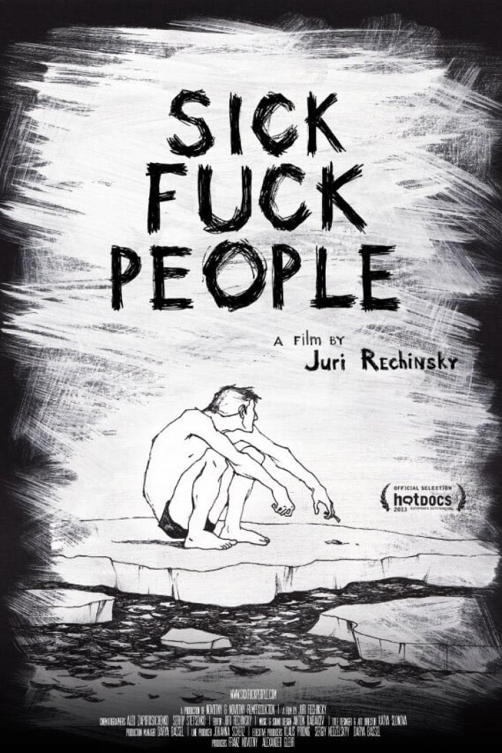 Das Filmplakat für „Sick Fuck People“ zeigt eine Zeichnung eines Mannes am Ufer.