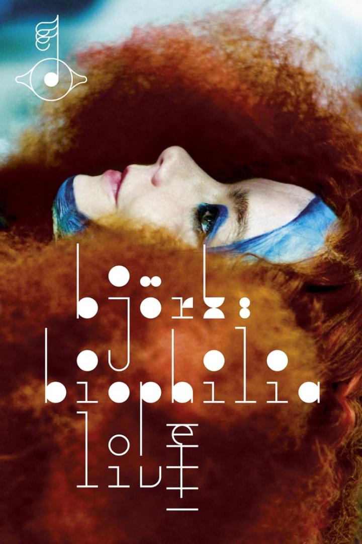 Das Cover von Björks Album „Biophilia Live“ zeigt ihr Gesicht mit blauem Make-up und rotem Haar.