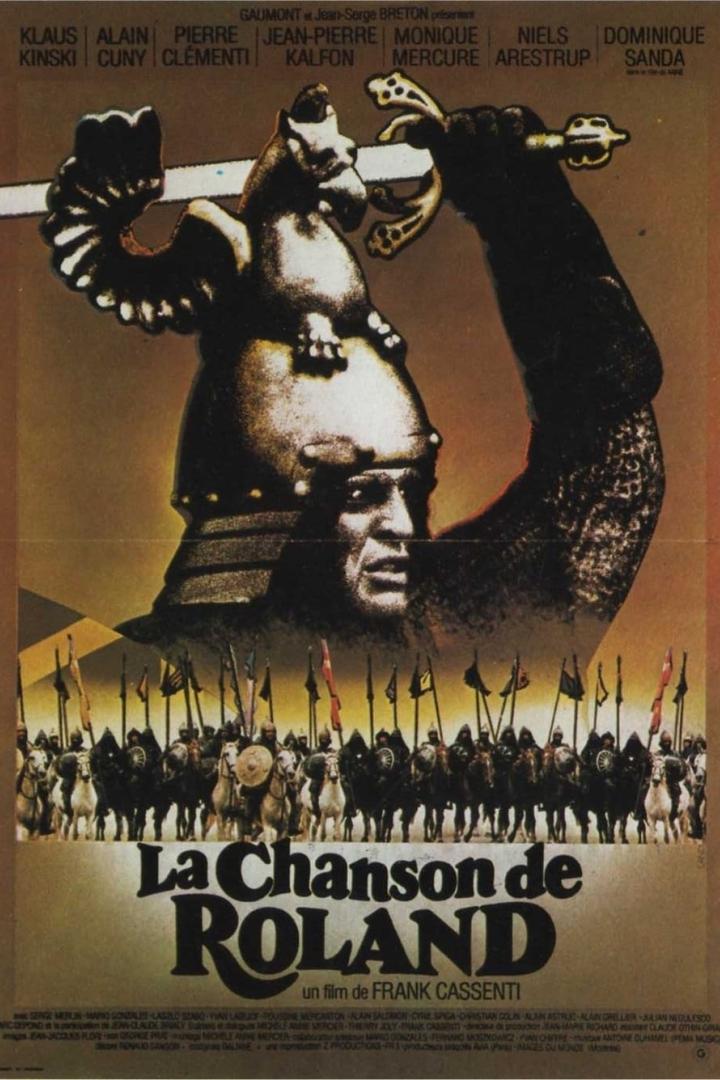 Das Filmplakat zu „La Chanson de Roland“ zeigt einen Ritter mit Schwert und eine Armee zu Pferd.