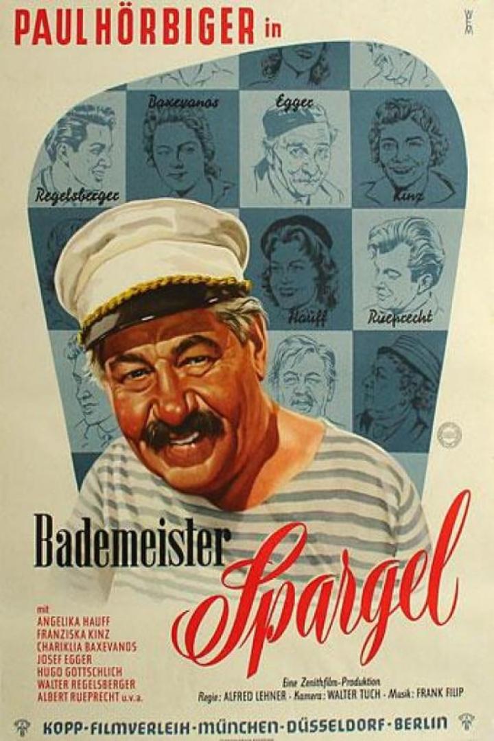Filmplakat für „Bademeister Spargel“ mit Paul Hörbiger als Bademeister.